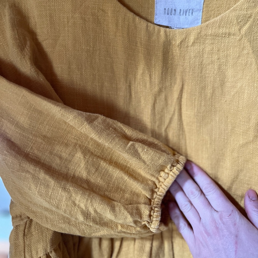 Linen Anthropologie x Moon River Mustard Ruffled Blouse - Picture 4 of 6